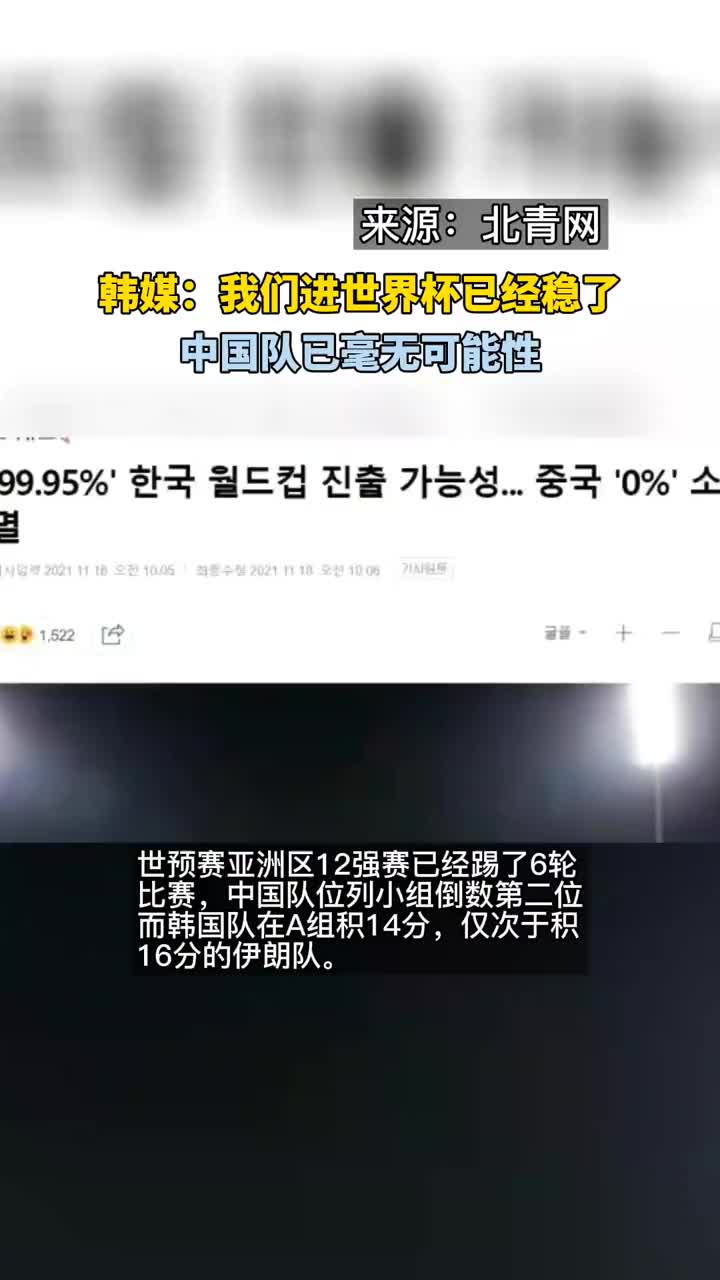 韩媒称韩国99.95%概率进军世界杯，中国0%（韩国进入世界杯）